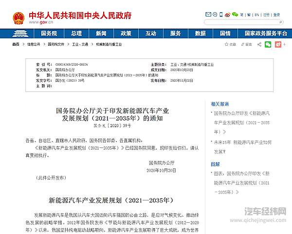 国务院办公厅关于印发新能源汽车产业发展规划通知 加快建设汽车强国