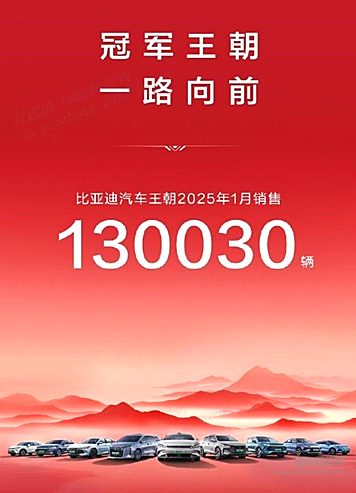 中国销冠 比亚迪1月销量超30万台 出口量飙升83.4%