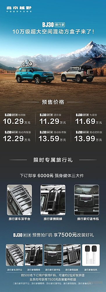 搭载“旅行越野三大件”，BJ30旅行家预售价10.29—13.99万元